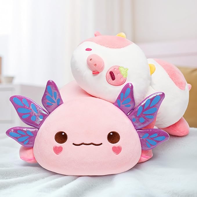 Cute Axolotl Plush Pillow, Kawaii Plushies Pink Axolotl Stuffed Animals, Squishy Plushies, Cuddle Plush Pillow for Kids & Girls (13 Inch)