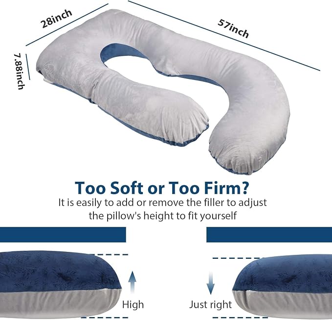 Victostar Pregnancy Pillow,57 inches U Shaped Maternity Pillow with Removable Cover Full Body Pillow Support for Back, HIPS, Legs, Belly (Blue Grey)