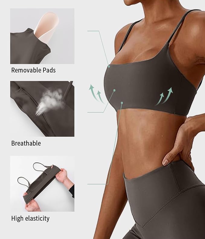 Comper Women's Sports Bras Wirefree Racerback Workout Bras Sexy Thin Straps Yoga Sport Bras with Removable Pads