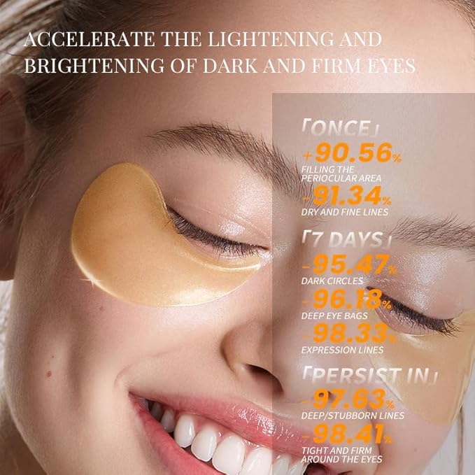 24K Under Eye Patches Gold Collagen Eye Mask, 60 Pairs Hydrogel Under Eye Patches with Hyaluronic Acid, Anti-Aging Treatment for Dark Circles, Puffiness and Fine Lines