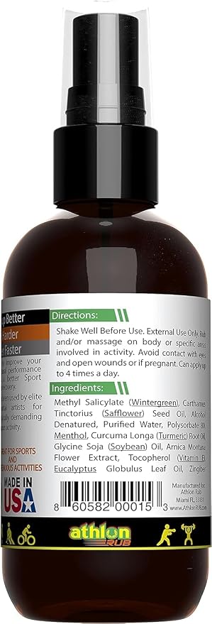 Muscle Rub Spray - Enhanced Sports Formula with Arnica, Ginger, and Turmeric for Sport Warmup, Massage and Recovery - 100 ml / 3.4 fl oz