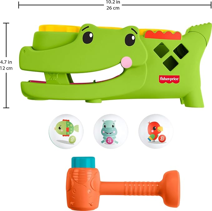 Fisher-Price Baby Toy Sit & Tap Rolligator, Crawling Activity with Pounding Hammer & 3 Balls for Developmental Play Infants Ages 9+ Months
