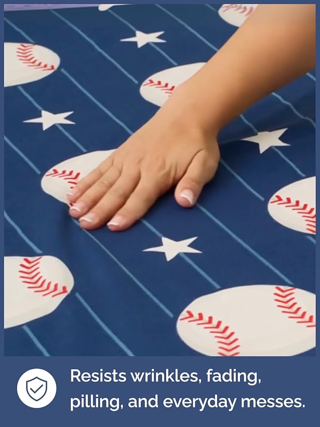 CGK Unlimited Kids Baseball Queen 4 Piece Sheet Set - Boys, Girls, Teens, Toddler - Easy Fit Deep Pockets - Ultra Soft, Cooling & Breathable Sheets - Cute, Cozy, Fade & Wrinkle Free - Machine Washable