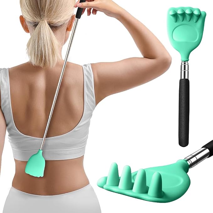 Back Scratcher Extendable Silicone Bear Claw Massager Tool Telescoping Stocking Stuffers for Itches Lotion Application Spa Men Women Kids Adults Baby the Disabled Green
