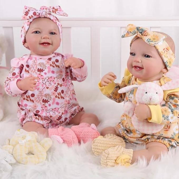 BABESIDE 3 Pcs Reborn Baby Doll Clothes for 17-22 Inch Babydolls, Floral Pattern Doll Clothes Onesies with Shoes and Headband for Lifelike Reborn Baby Dolls Accessories, Yellow