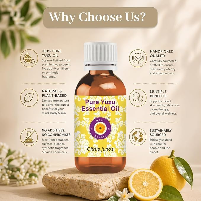 dève herbes Pure Yuzu Oil (Citrus Junos) Cold Pressed 100ml (3.38 oz)