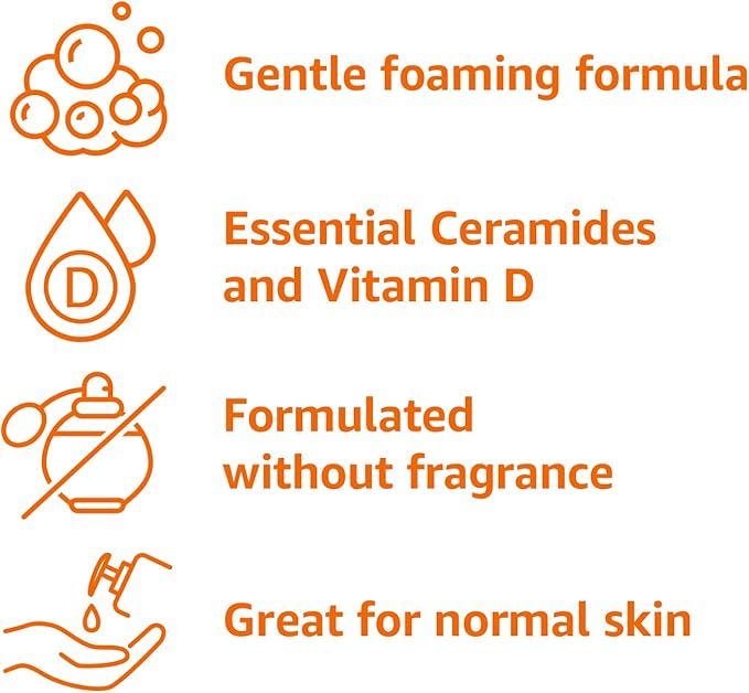 Amazon Basics Exfoliating Face Wash Cleanser, Renewing Salicylic Acid with Ceramides & Vitamin D, Foaming Formula, Smooths Skin, 8 fl oz