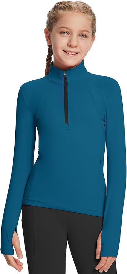 baleaf Girls Long Sleeve Shirts Fleece Jacket Fall Half Zip Pullover Kids Sweatshirts Athletic Thermal Coat