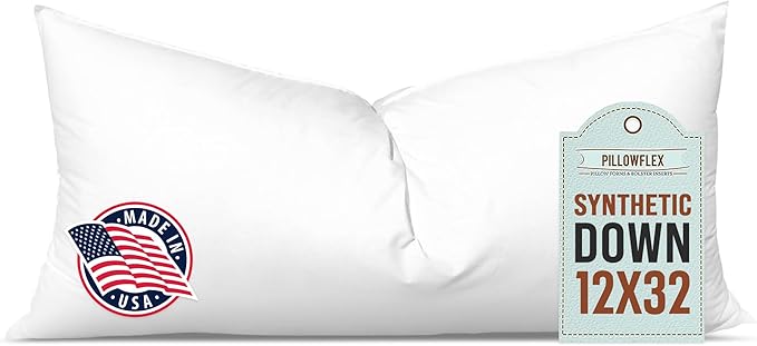Pillowflex Synthetic Down Pillow Insert 12x32 in - Karate Chop Pillow | Large Rectangle Sham Form, Plush Polyester Cotton Blend, Cloud-Like Comfort, Clump-Resistant Fill, Smooth Elegant Finish