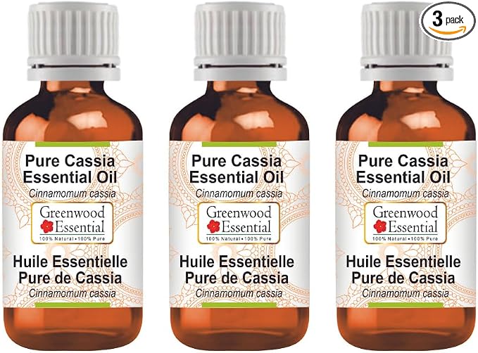 Greenwood Essential Pure Cassia Essential Oil (Cinnamomum Cassia) Steam Distilled (Pack of Three) 100ml X 3 (10.1oz)