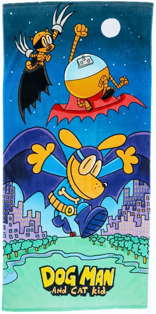 Dog Man Supa Cop & Petey Book Kids Super Soft Cotton Bath/Pool/Beach Towel, 58 in x 28 in, (Offically Licensed Product) By Franco