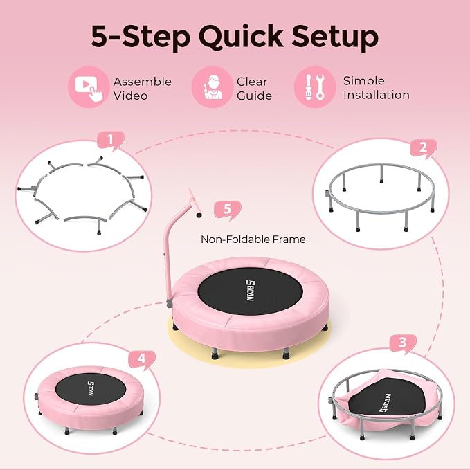 BCAN SP1 36'' Toddler Trampoline, ASTM Certified - Kids Trampoline for Ages 1-6, Foam Handle & Safe Thickened Cover, Mini Trampolines for Kids Indoor, Easy to Assemble| FED Fitness