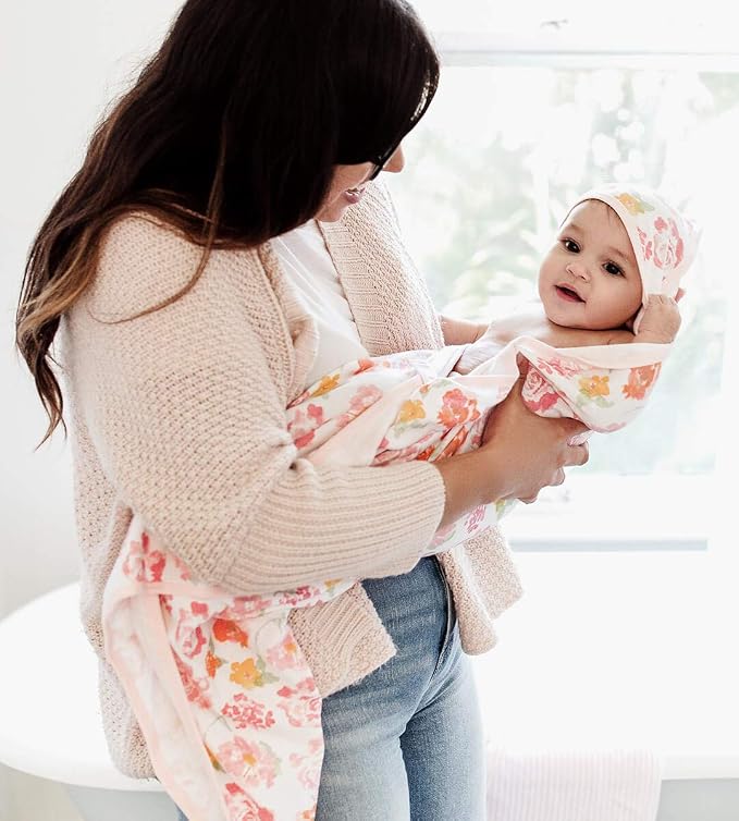 Burts Bees Baby Infant Hooded Towels Rosy Spring Organic Cotton, Unisex Bath Essentials and Newborn Necessities, Soft Nursery Towel with Hood Set, 2-Pack Size 29 x 29 Inch