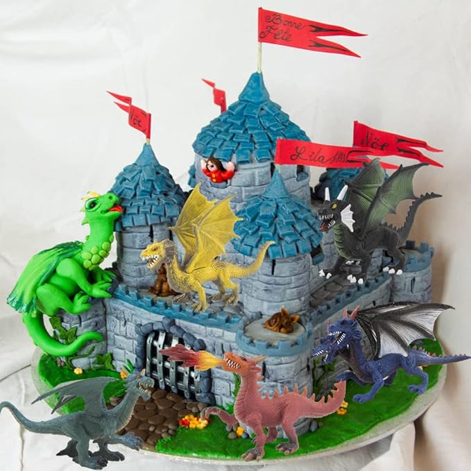 Large Dragon Toys, 6Pcs Dragon Action Figures Set Plastic Flying Dragon Figurines Toy for Kids Adults, Realistic Ancient Dragon Toys Cake Toppers for Kids Children Adults Birthday Party Decorations