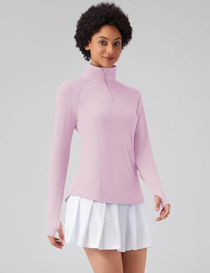 LOMON Women Long Sleeve Shirts Sun Protection 1/4 Zip Summer Quick Dry Hiking Shirts Quarter Zip Pullover for Women