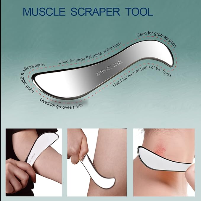 BYYDDIY 4 in 1 304Stainless Steel Muscle Scraper Tool Kit,Scraping Massage Tools for Physical Therapy,Derma Edge Massage Tool & GuaSha Massage Scraper Tool