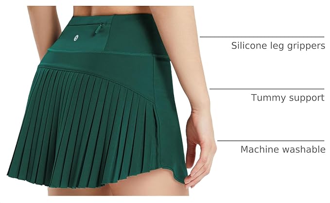 baleaf Tennis Skirt Pleated Golf Skorts with 3 Pockets | 14", Built in Shorts, High Waisted, Anti-slip Strip, Lightweight, for Athletic, Workout, Pickleball, Skorts for Women