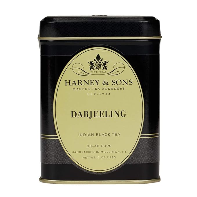 Harney & Sons Darjeeling Loose Leaf Black Tea, Premium Blend of First Flush & Autumnal Darjeeling, Medium-Bodied Indian Tea, 4 oz Tin