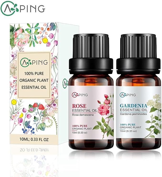 Rose & Gardenia Essential Oils - 100% Pure Organic Natural Plant Oils for Diffuser, Aroma, Spa, Massage, Yoga, Perfume, 2x10ML