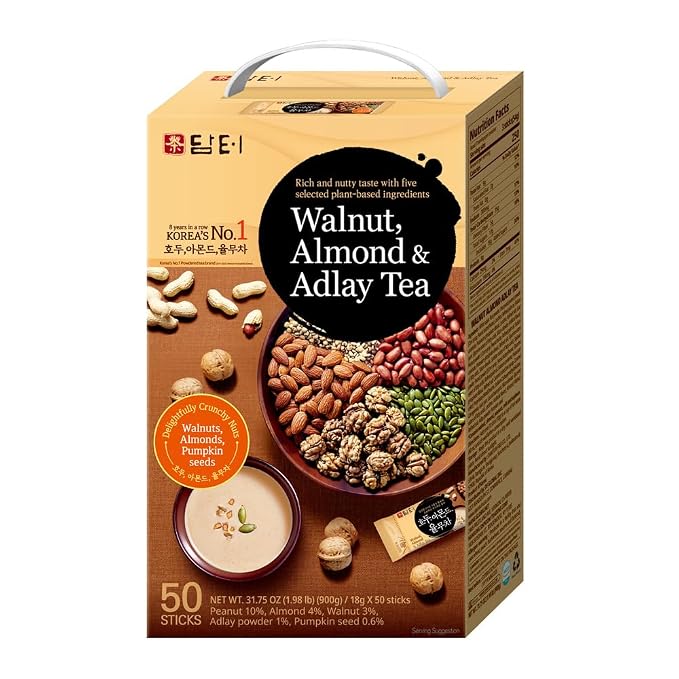 Damtuh Korean Grain Drink Mix Bundle – 15-Grain Misugaru Powder + Walnut Almond Adlay Tea (Job’s Tears/Yulmu) Powder, Latte-Style Drink, Caffeine-Free 18g x 50 / 20g x 40 Stick Packs