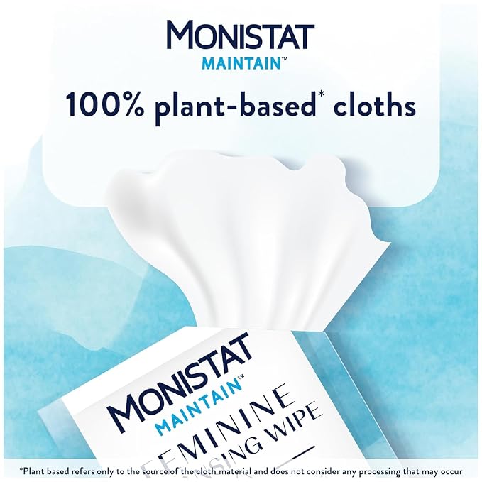 Monistat Maintain Feminine Cleansing Wipes, Feminine Hygiene Wipes, Fragrance Free Feminine Care Wipes, pH Balanced Cleansing Wipes, Boric Acid Formula, 12 Count (Pack of 6)