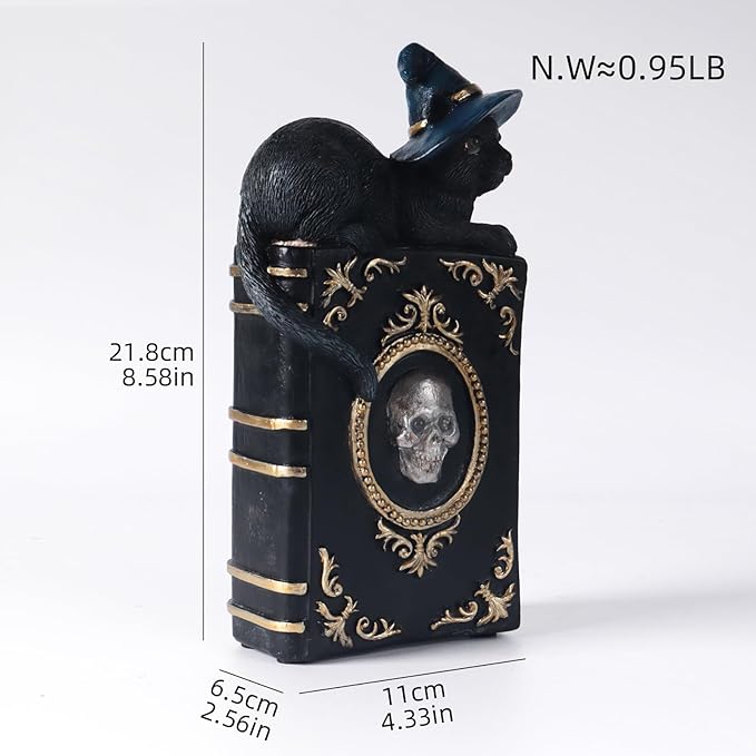 Little Witch Familiar Cat and Grimoire Figurine Black Resin Witch's Spells Witchcraft Collection (Black)