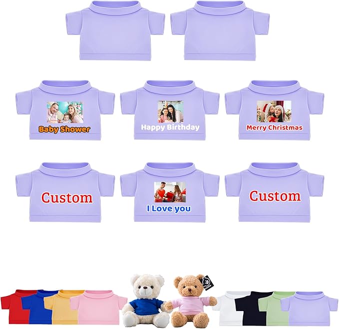 8 Pcs Custom Teddy Bear Clothes with Name Photo, Personalized Stuffed Animal Clothing Fit 8-16inch Stuffed Bear Clothing, Personalized Clothes for Teddy Bears Make Your Own Plush Doll Shirt