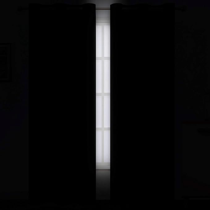 LEMOMO Black Thermal Blackout Curtains/38 x 84 Inch/Set of 2 Panels Room Darkening Curtains for Bedroom