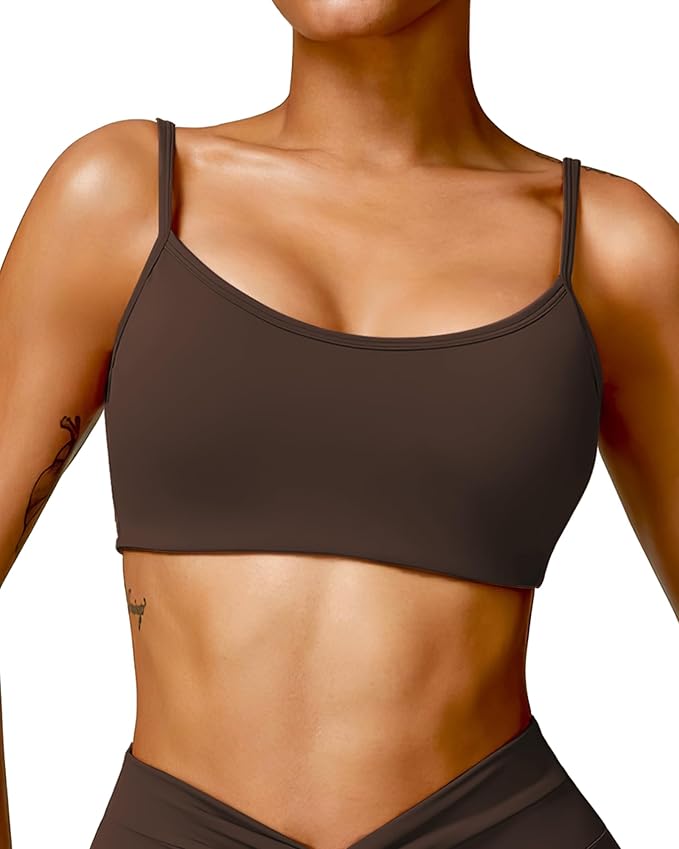 QUOJIZY Sports Bras for Women Open Back Workout Tops for Women Yoga Bra Spaghetti Straps Twist Back