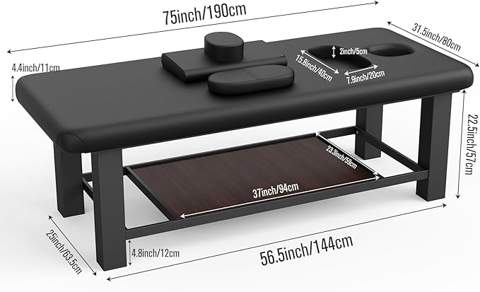 Dolonm 700LBS Heavy Duty Stationary Massage Table with Open-Chest & Headrest for Treatment, Physical Therapy, Spa Facial Professional Massage Bed, Thickening Metal Frame - Fixed Backrest