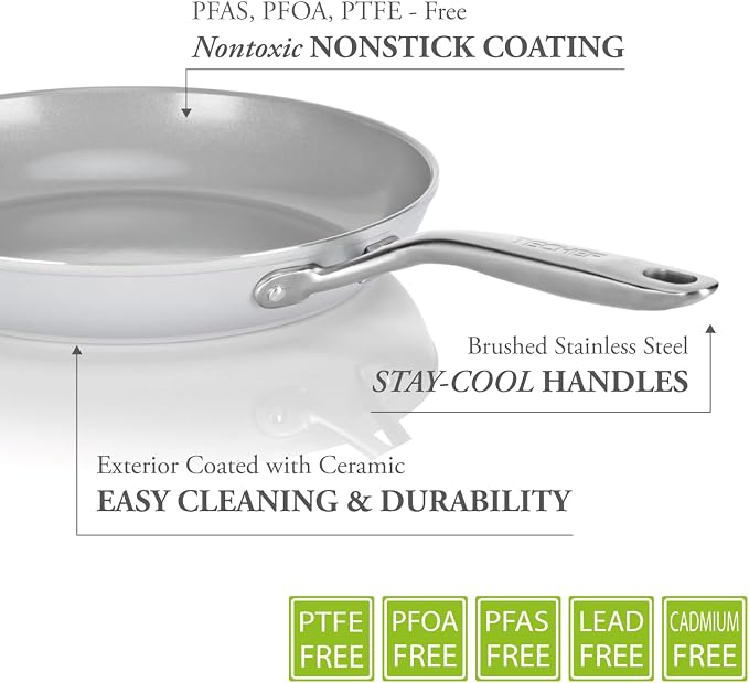 TECHEF - CeraTerra Ceramic Nonstick Frying Pan Skillet, (PTFE, PFAS, and PFOA Free), Dishwasher Oven Safe, Stainless Steel Handle, Induction-Ready, Made in Korea (10-in)