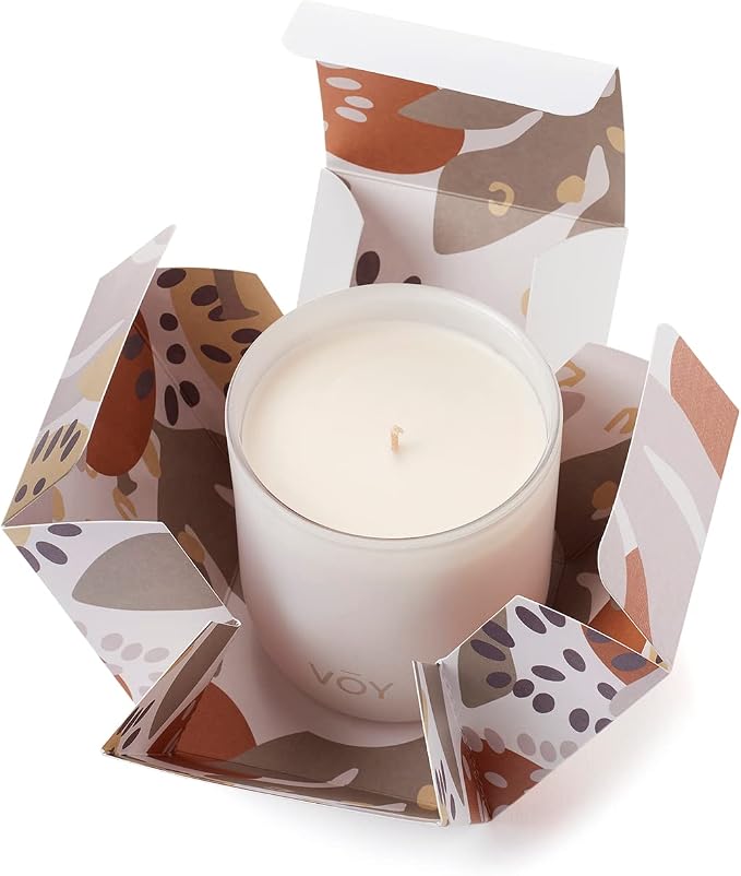 VOY Scented Candle, Tropical Bright Seville Orange & Pink Peppercorn, 55 Hour Burn Time, Blended Soy Candle, High-Fragrance Load, 8 oz Jar Candle, Aromatherapy Candle with Sustainable Gift Packaging
