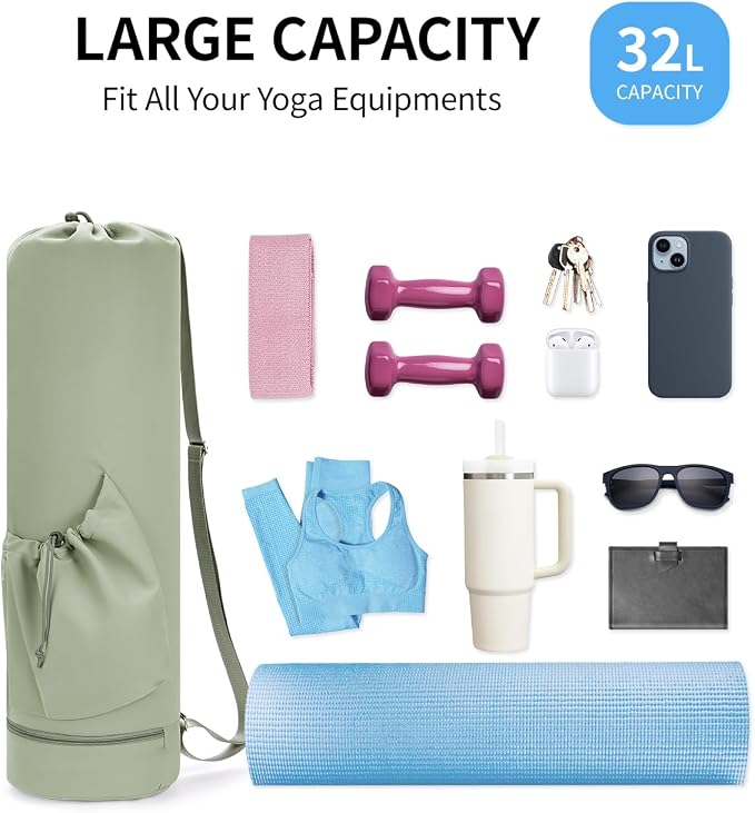 sportsnew Yoga Mat Bag with Water Bottle Pocket and Bottom Wet Pocket, Exercise Yoga Mat Carrier Multi-Functional Storage Bag, Patent pending