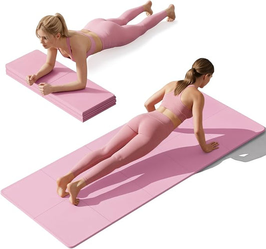 Foldable Yoga Mat Non Slip, Pilates Fitness Mats, 72" x 24" Extra Width ＆ Thick, Anti-Tear Exercise Mat with Carrying Strap and Bag, Workout Mats for Stretching,Yoga Studio,Gym or Home Workouts