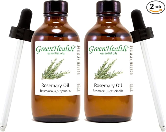 GreenHealth Rosemary Essential Oil – 4 fl oz (Pack of 2) – 100% Pure & Natural – Undiluted Steam Distilled – Amber Glass Bottle with Dropper for Diffuser, Candle Making, DIY, and Home Fragrance