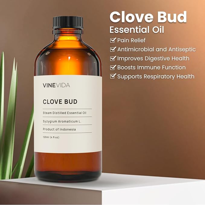 VineVida Clove Bud Essential Oil, 4 oz - Undiluted, DIY Candle Scents, Bulk for Soap Making