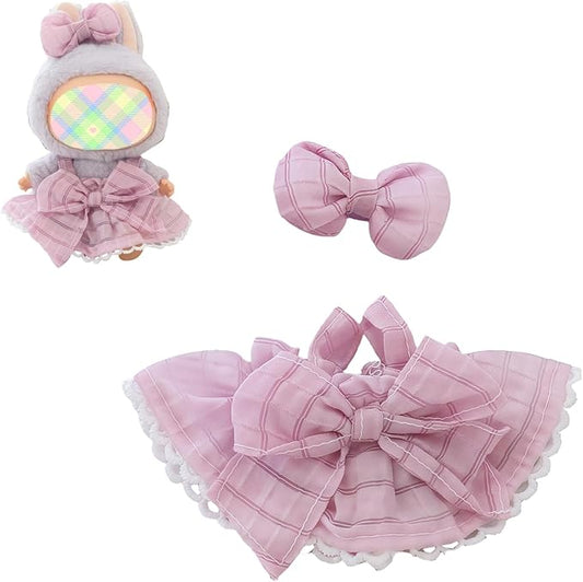 Clothes for Dolls Accessories (No Doll), Kawaii Skirt Outfit Set 2 Pieces for 15cm 17cm Doll Suit, Stylish Dress Up Bowknot Doll Clothing Set Replacement Purple
