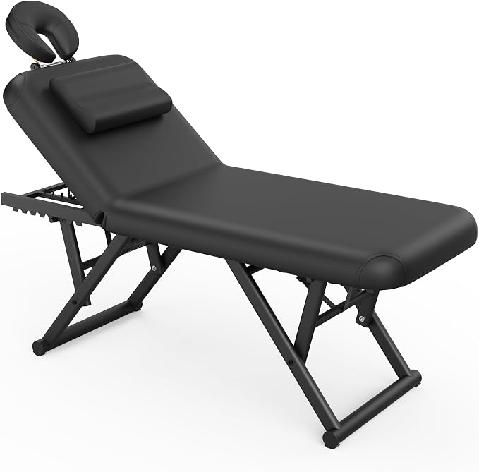 Olela Heavy Duty Stationary Massage Table - Adjustable Massage Table with Adjustable Height & Backrest, Spa Tables with PU Leather, C-Shaped Pillow and Sturdy Metal Frame Support Up to 1000LBS