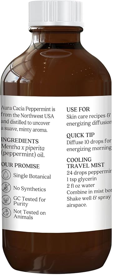Aura Cacia 100% Pure Peppermint Essential Oil | GC/MS Tested for Purity | 120 ml (4 fl. oz.) | Mentha piperita