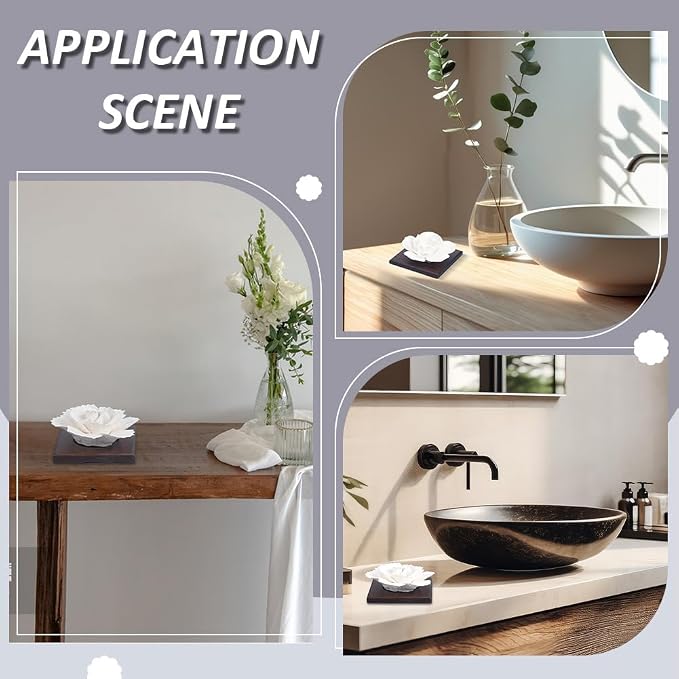 INFUNLY 2 Pcs Lotus Essential Oil Diffuser Stone Plaster Scent Diffuser with Square Base 3.4x3.4 Lotus Peony Diffuser Stone Kit Insertable Reed Peony Aromatherapy Stone for Desk Office Home Gift