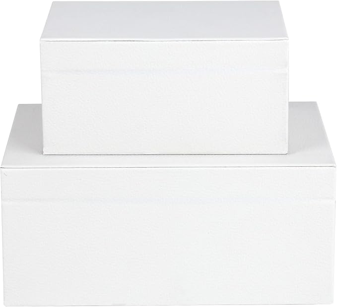 HofferRuffer Faux Leather Jewelry Boxes, Decorative Boxes Storage Accessory Organizer with Gold Hardware Decor, Classic Vegan Leather Set of 2 Pieces (White)