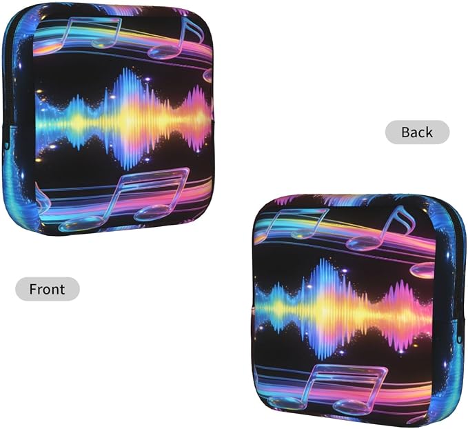 Women Period Bag with Zipper, Compact Polyester Sanitary Napkin Storage Pouch Colorful Music Notes, Feminine Care Organizer for Purse Travel