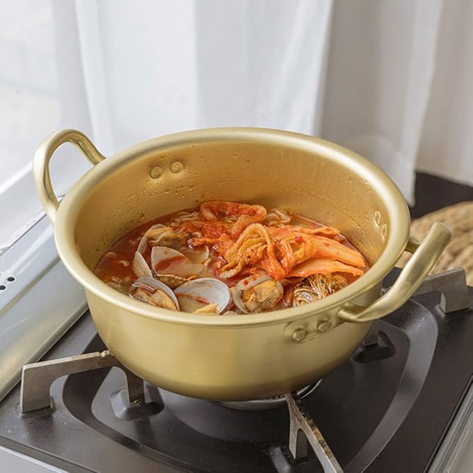 1set Korean Style Double Handled Non-stick Cooking Pot for Instant Noodles Chopsticks Aluminum Ramen Pot for Home Use Easy to Clean and Store