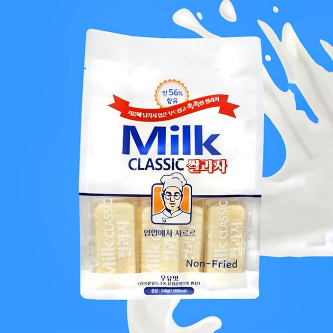 Milk Classic Korean Rice Snack 2-Pack – milk, Banana, Cheese, Egg & Melon Flavors, Crispy and Sweet Delicious Korean Treat (Milk)