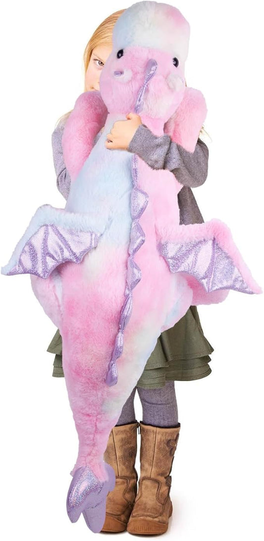 ARELUX Large 37in Cute Dragon Stuffed Animals Plush Toy Soft Colorful Pink Pterosaur Plushie Giant Fuzzy Dinosaur Pillow Plushies with Wings Cuddly for Friends Family Member