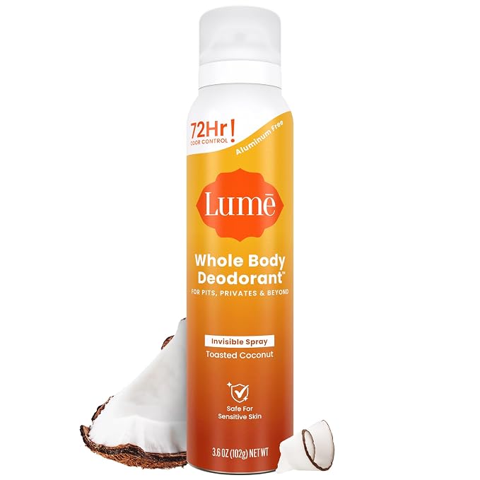 Lume Invisible Spray Deodorant For Women - Whole Body Deodorant Spray - 72 Hr Odor Control - Ozone Friendly, Natural Propellant - Baking Soda & Aluminum Free - Skin Loving, Full Body - Toasted Coconut