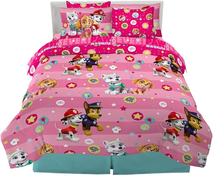 Paw Patrol Girl Skye Kids Bedding Super Soft & Cozy Reverisble Microfiber Comforter and Sheet Set with Sham, 7 Piece Queen Size, (Officially Licensed Product) By Franco
