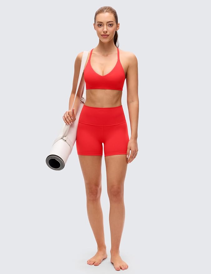 CRZ YOGA Butterluxe Low Coverage V Neck Sports Bras for Women - Spaghetti Straps Racerback Padded Yoga Top