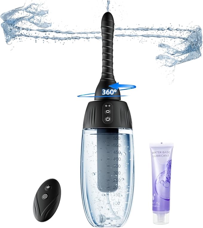 Automatic Anal Douche Rotating Enema - 20oz/600ml Douches for Men and Women, 360° Deep Cleansing Enemas for Colon Cleanse Men, 3 Adjustable Water Speeds & 3 Rotating Speeds, Remote Control Enema Kit