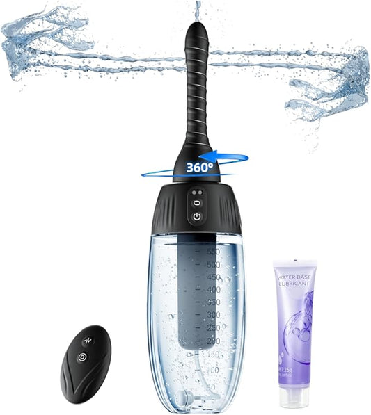 Automatic Anal Douche Rotating Enema - 20oz/600ml Douches for Men and Women, 360° Deep Cleansing Enemas for Colon Cleanse Men, 3 Adjustable Water Speeds & 3 Rotating Speeds, Remote Control Enema Kit